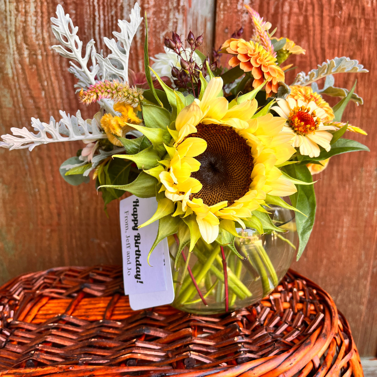 bright yellow sunflower arrangement for birthday delivery